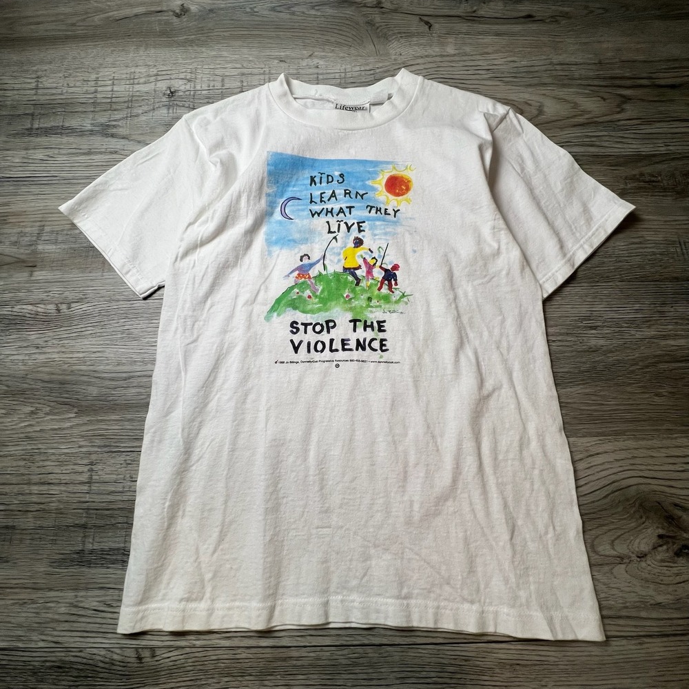 Lifewear Stop The Violence‎ Graphic Tee Unisex Small White 1988 Jo Billings USA